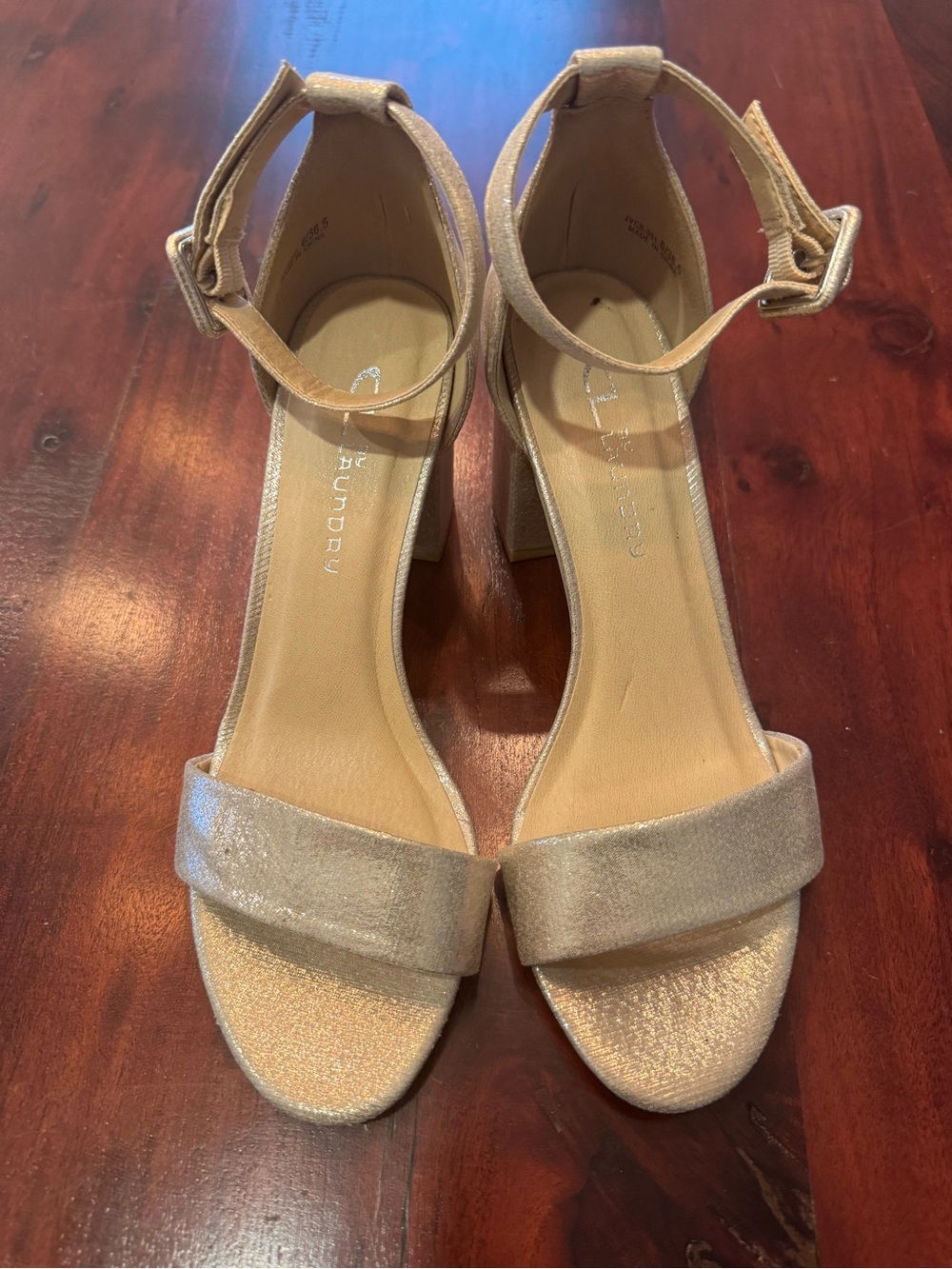 Chinese Laundry Champagne Block Heel Ankle-Strap Sandals